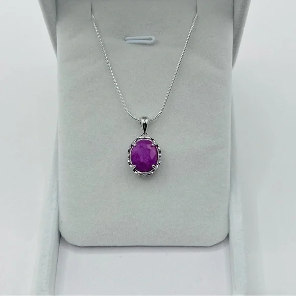 6.38 CT Natural Ruby Sterling Silver Pendant Necklace - Picture 1 of 6